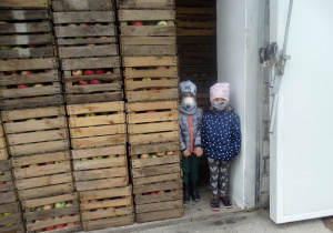 Dzieci w miejscu przechowywania jabłek